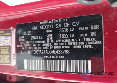 2021 Kia Rio S from USA, damaged, VIN 3KPA24AD5ME423788